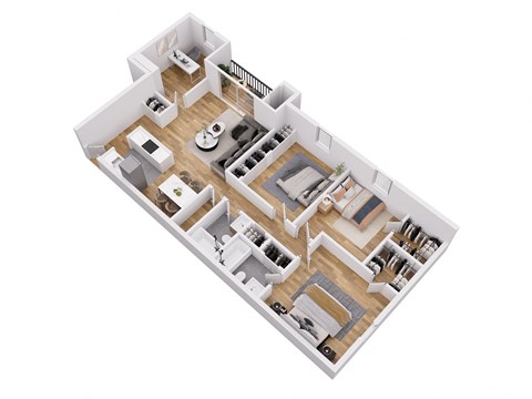 Floor plan for 2 beds, 2 baths, 1000 sqft